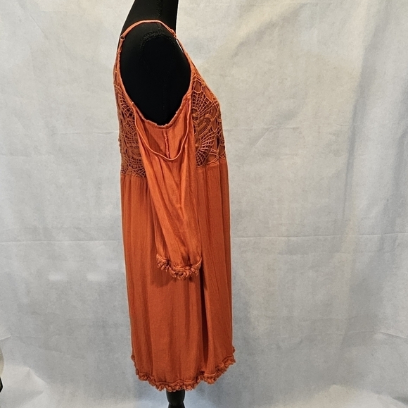 Miami Cold Shoulder Crocheted Orange Dress Cotton Rayon Size M - Picture 2 of 7